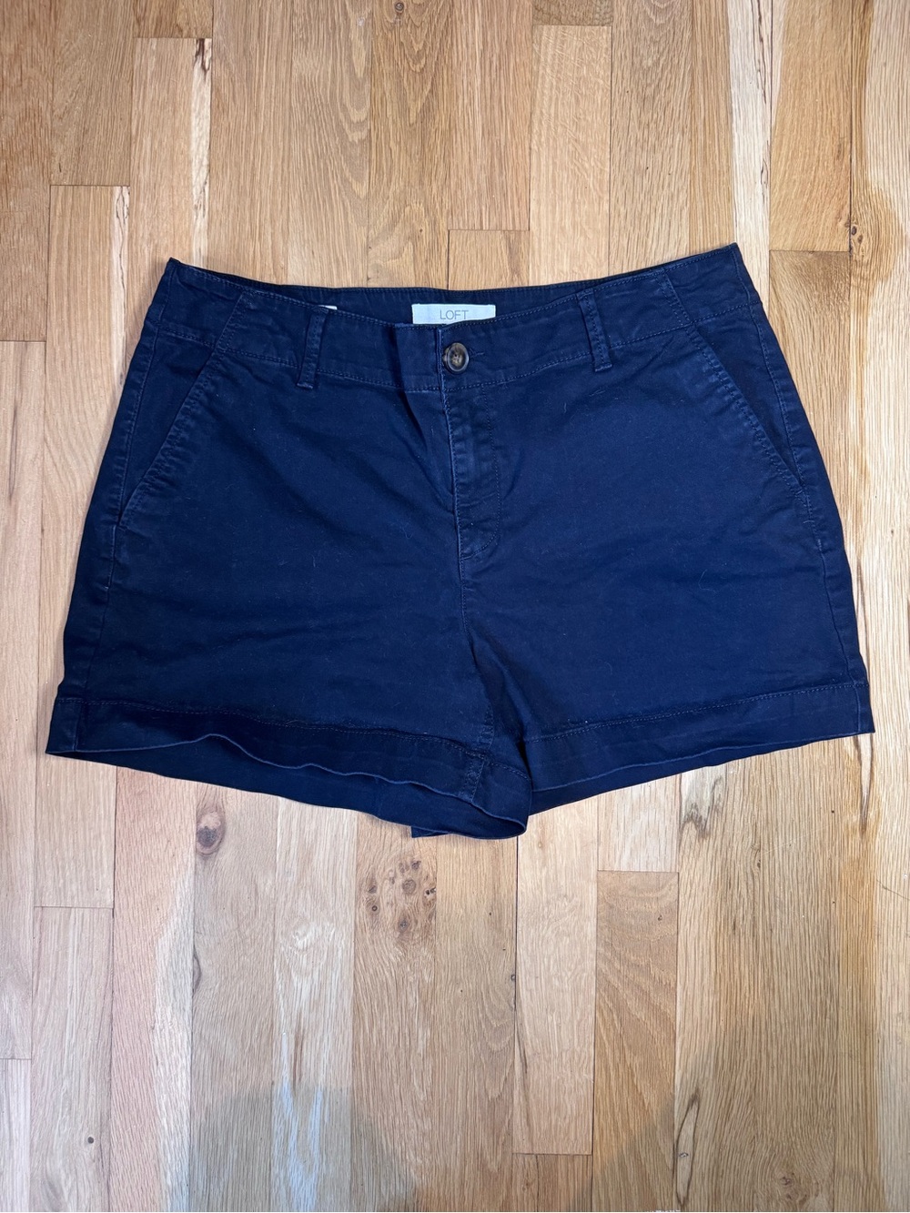 LOFT Curvy The Monroe 4" Black Denim Shorts Stretch Cotton Size 10